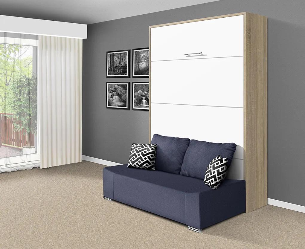 Nabytekmorava Sklápacia posteľ s pohovkou VS 21058P 200x160 farba pohovky: Modrá, Typ farebného prevedenia: Dub sonoma tmavý / dvere biele LESK
