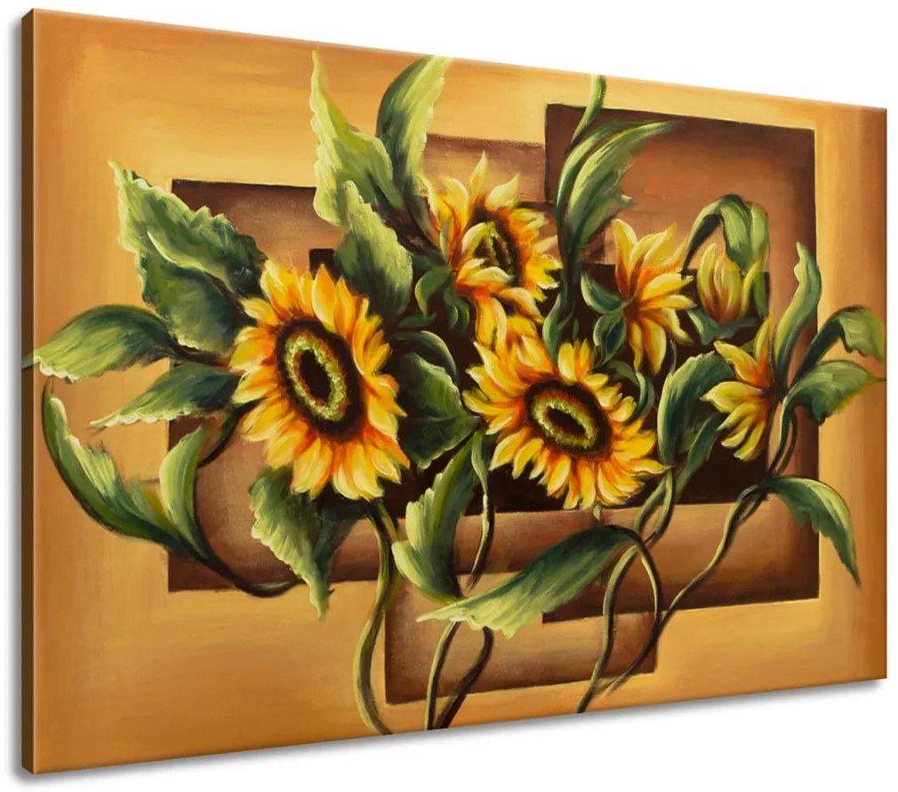 Gario Ručne maľovaný obraz Kompozícia Slnečnice Rozmery: 120 x 80 cm