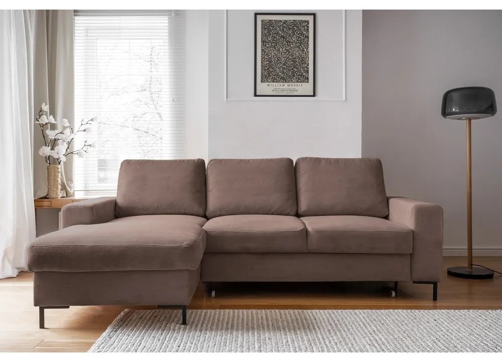 Hnedá menčestrová rozkladacia rohová pohovka (ľavý roh) Lofty Lilly – Miuform