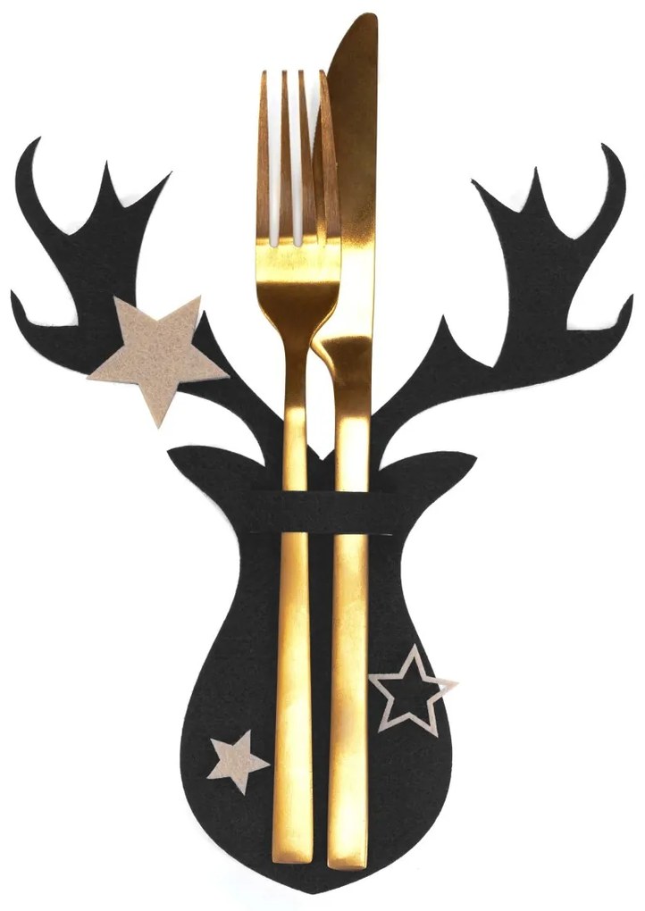 Vánoční obal na příbor Renifer 6 ks černý