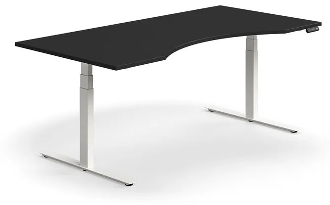 Výškovo nastaviteľný stôl QBUS, ergonomický, 2000x1000 mm, biely rám, čierna