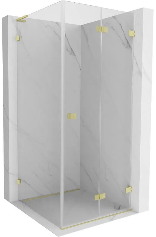 Mexen Lunar-F L, sprchový kút pravý skladací 100 x 100 cm, 8mm číre sklo, zlatý matný profil, 836L-100-100-55-00-P