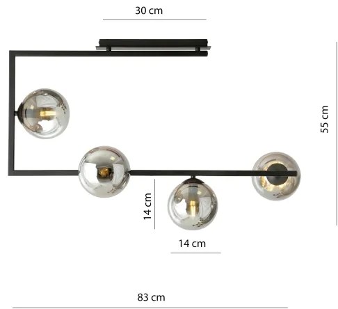 Luster na tyči SOMA 4xE14/10W/230V čierna/šedá