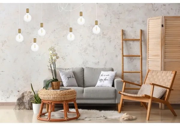 Luster na lanku MIROS 7xE27/60W/230V pavúk biela/zlatá