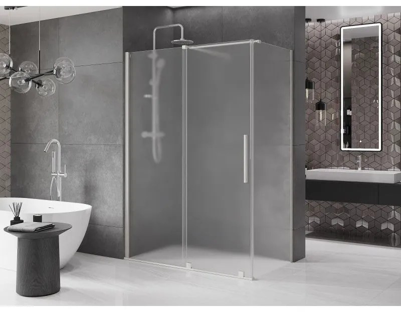Mexen Velar, sprchový kút s posuvnými dverami 140 x 80 cm, 8mm sklo námraza, brúsená oceľ, 871-140-080-31-97