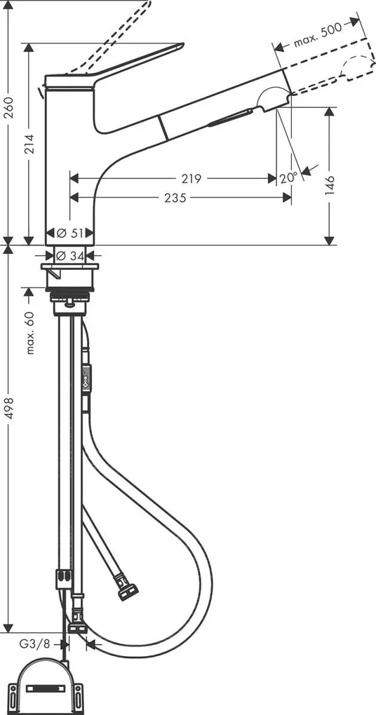 Hansgrohe Zesis M33, drezová batéria 150, s výsuvnou spŕškou, sBox lite, čierna matná, HAN-74803670