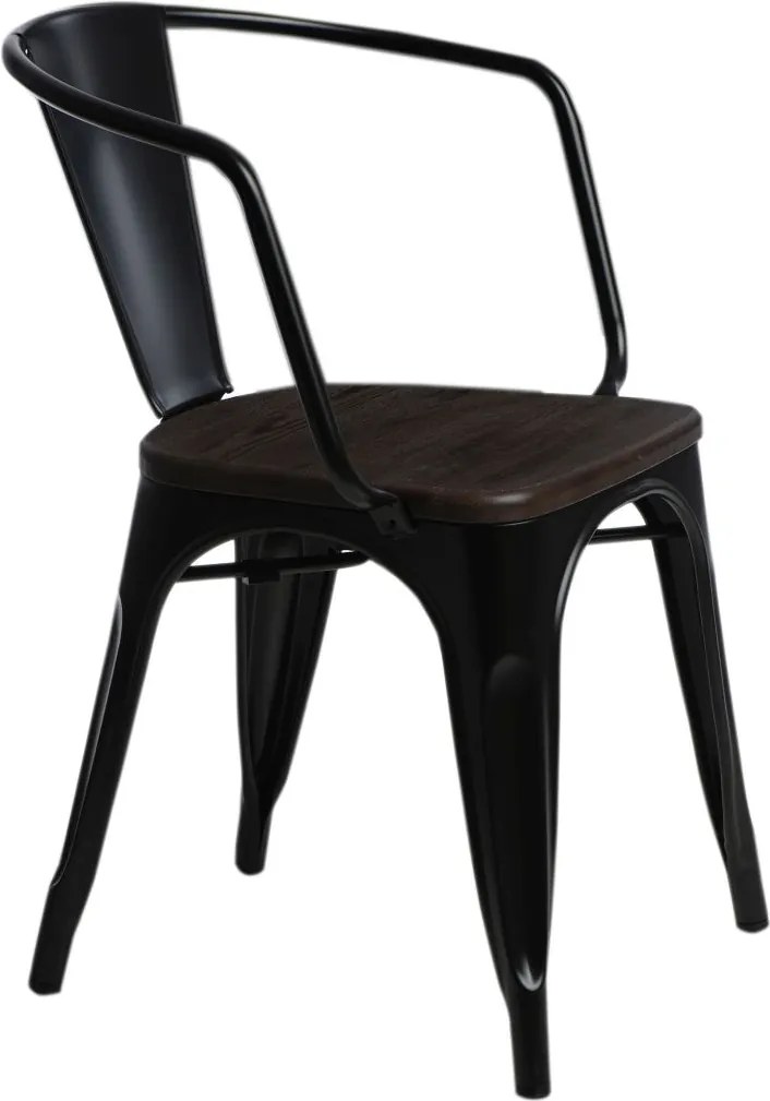 Stolička Paris s područkami, drevený sedák kartáčovaná borovica Farba Čierna