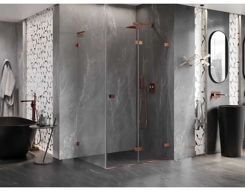 Mexen Lunar-F L, 1-krídlový sprchový kút so skladacími dverami, pravý, 100 x 70 cm, 8mm číre sklo, ružové zlato profil, 836L-100-070-60-00-P