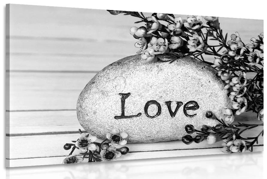 Obraz s nápisom na kameni Love v čiernobielom prevedení Varianta: 120x80