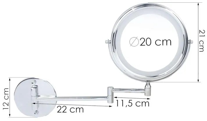 Erga Eda, LED osvetlené kozmetické zrkadlo na make-up ø20 cm, chrómová, ERG-YKA-CH.EDA