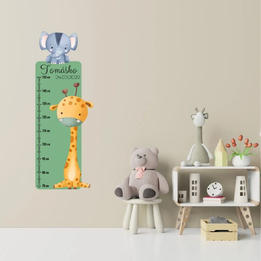 PIPPER. Textilná nálepka na stenu "Detský meter s menom - Safari"