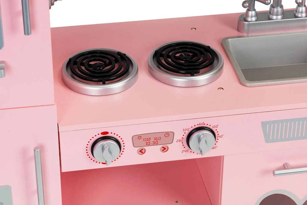 ECOTOYS Drevená detská kuchynka s efektmi zvuku, ružová