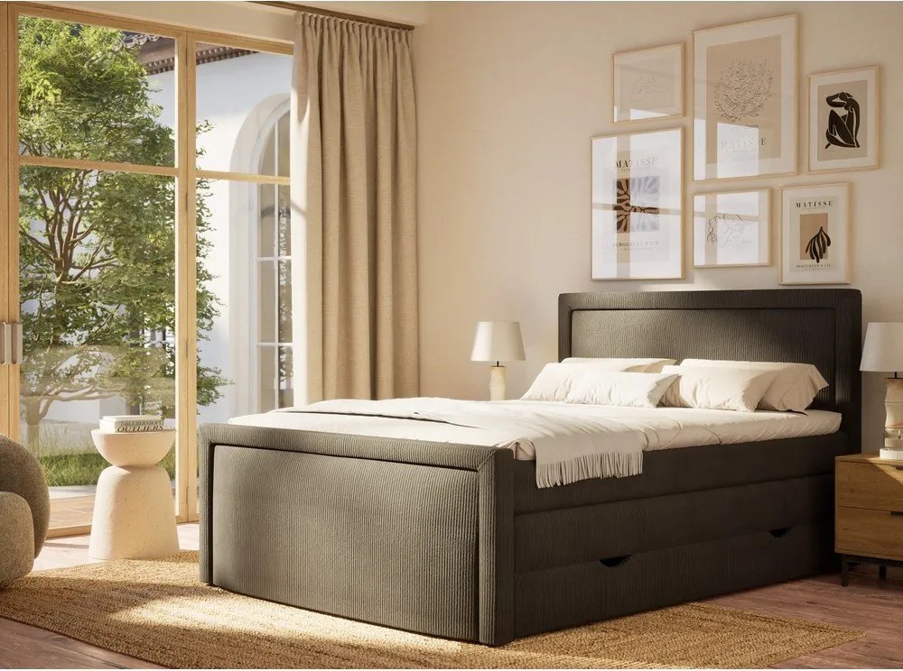 Antracitová boxspring posteľ s úložným priestorom 200x200 cm Fresco – Maison de Rêve