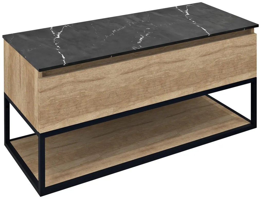 Sapho Sapho, SKARA umývadlová skrinka 100x50x45cm, čierna mat/dub alabama, CG009-2222