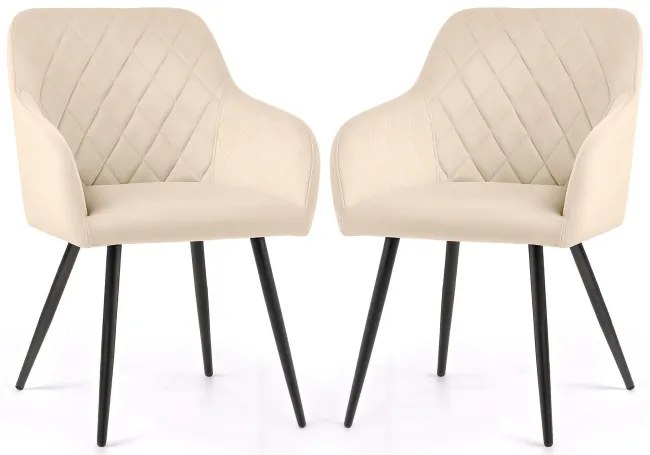 Sada dvoch jedálenských stoličiek VELTO zamatové, béžové / čierne nohy (2 ks)