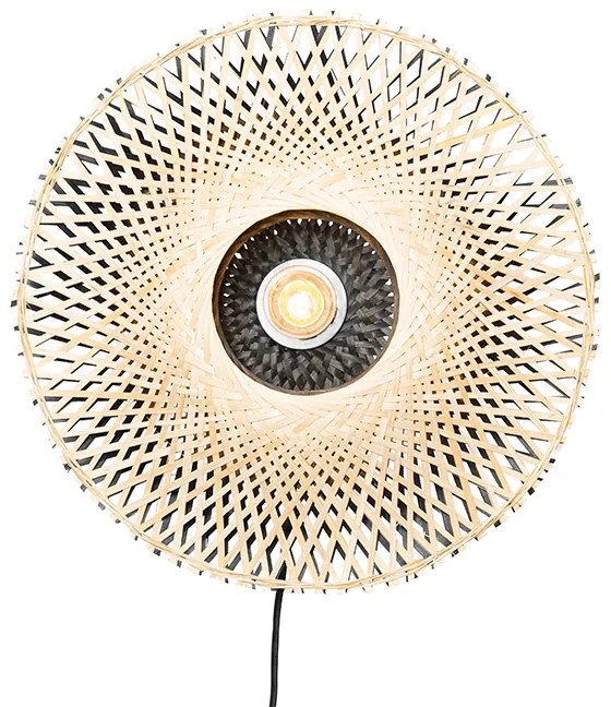 Orientálna nástenná lampa bambus 35 cm so zástrčkou - Rina