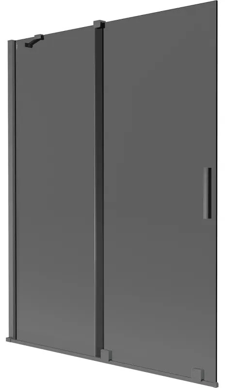 Mexen Velar, 2-krídlová posuvná vaňová zástena 130 x 150 cm, 8mm šedé sklo, grafit brúsený, 896-130-000-41-66