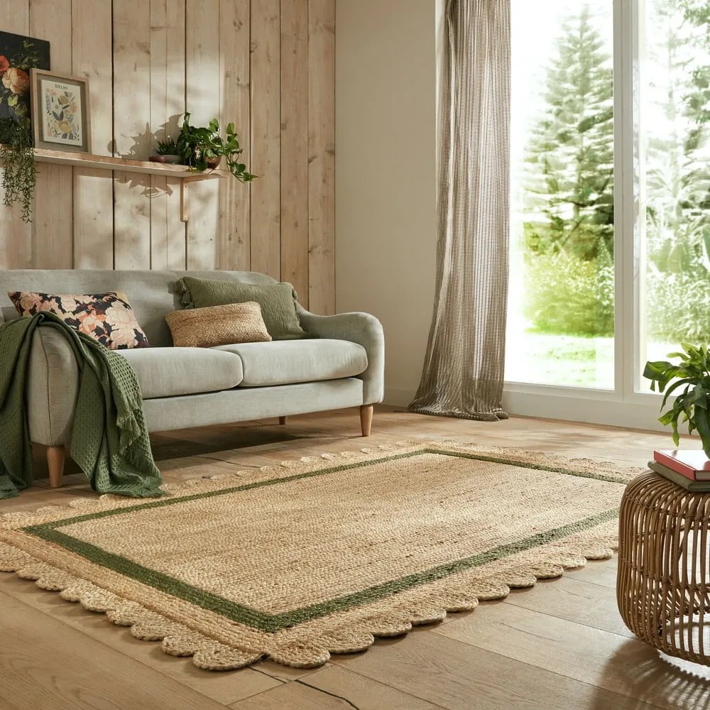 Tmavozelený/v prírodnej farbe ručne tkaný jutový koberec 120x170 cm Grace Green – Flair Rugs