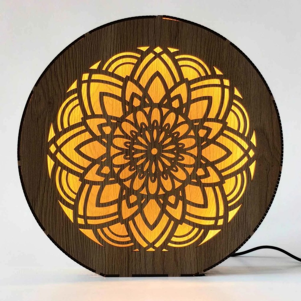 Stmievateľná drevená lampa Mandala | HEARF: HDF - Orech 20 cm 4784-115165 LED0608