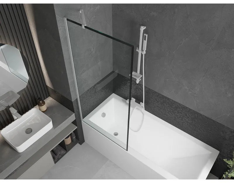 Mexen Next, vaňová zástena 1-krídlová 80 x 150 cm, fixné krídlo, 6 mm číre sklo s čiernym vzorom, biely profil, 895-080-000-00-0-20