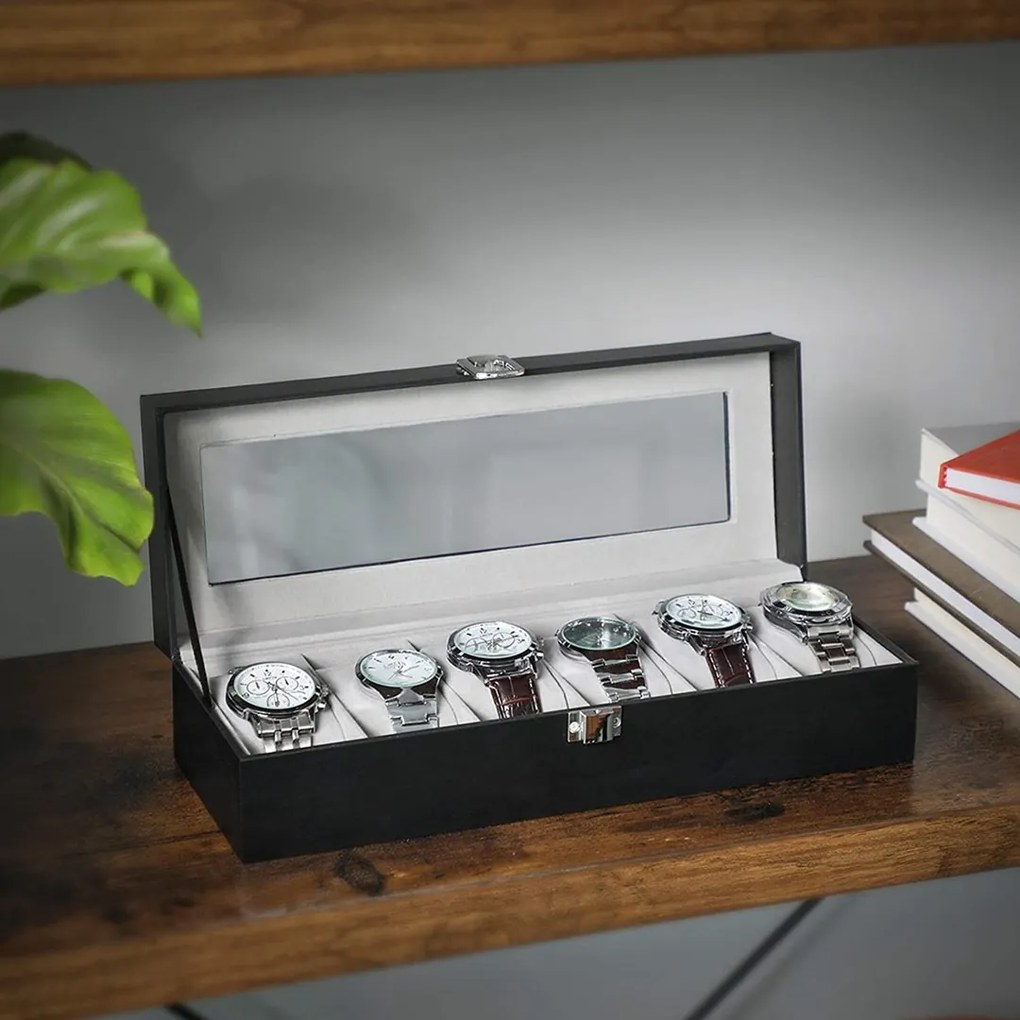 Songmics Box na hodinky Watch2, 30x8x11,2 cm, čierna/sivá
