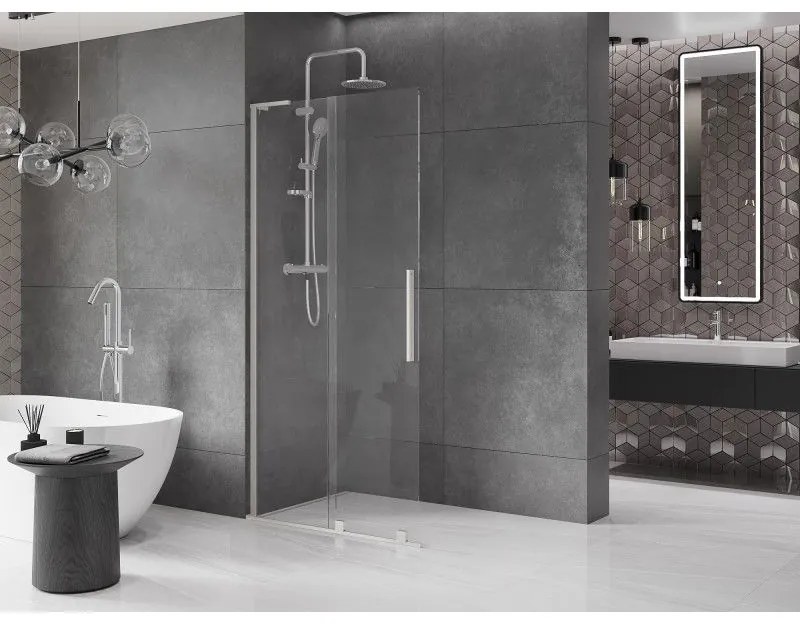Mexen Velar L, posuvná sprchová zástena Walk-in 120 x 200 cm, 8mm číre sklo, brúsená oceľ, 871-120-003-03-97
