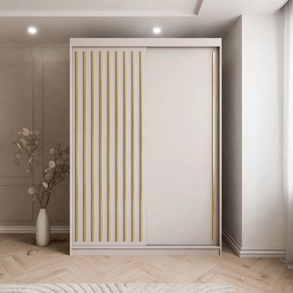 ŠATNÍKOVÁ SKRIŇA S POSUVNÝMI DVERAMI CYNTIA KAŠMÍR + ZLATÉ LIŠTY 150 cm