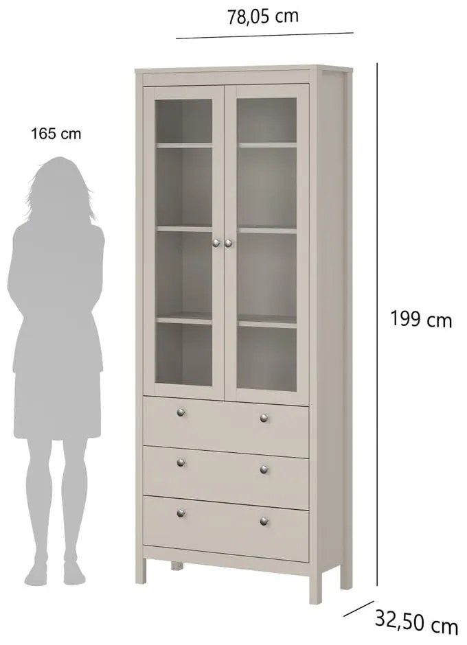 Sivobéžová vitrína 78x199x33 cm Madrid – Tvilum