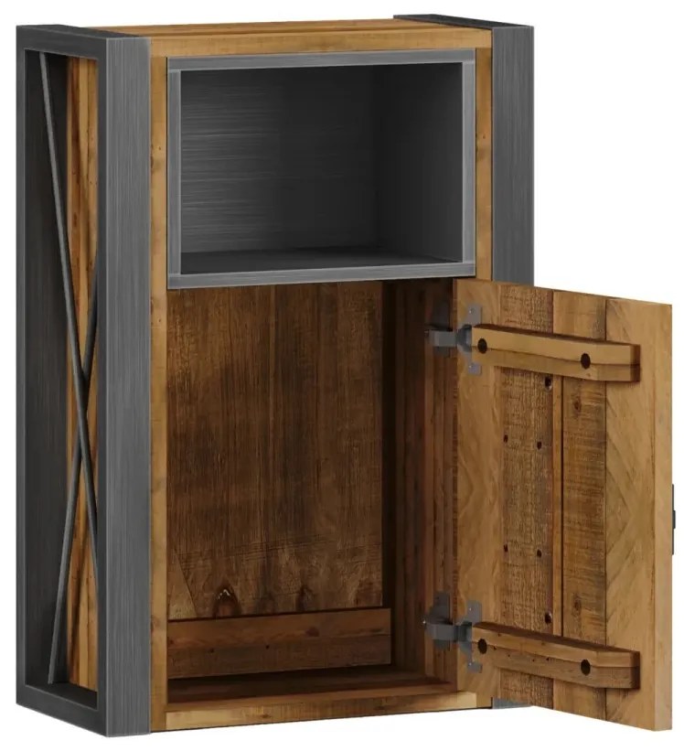 furniture-nabytek.cz - Masivní nástěnná skříňka Detroit z recyklované borovice a kovu, lakovaná, hnědá – 40×20×60 cm