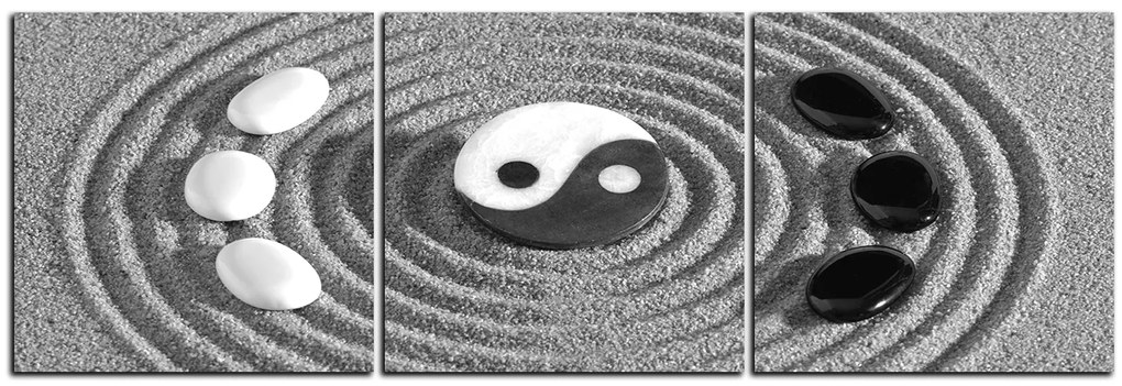 Obraz na plátne - Jin a Jang kamene v piesku - panoráma 5163QB (150x50 cm)