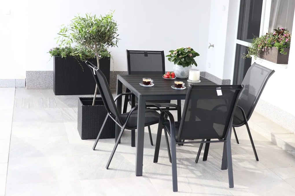 Záhradný jedálenský set Viking M + 4x kovová stolička Ramada