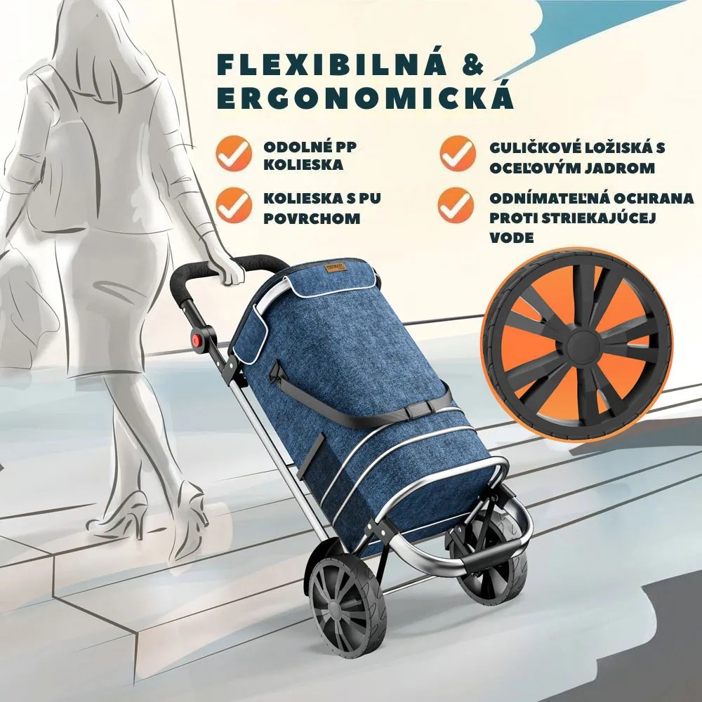 Nákupná taška na kolieskach EASY, 50l, modrá Jurhan