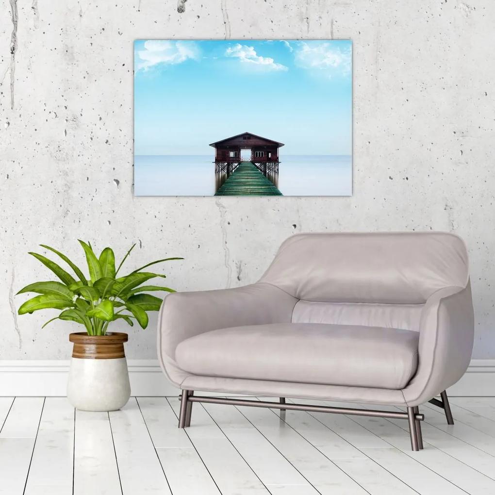 Sklenený obraz domu na mori (70x50 cm)