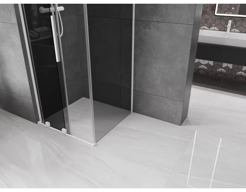 Mexen Velar L, sprchový kút s posuvnými dverami 90 x 90 cm, 8mm šedé sklo, biela matná, 871-090-090-43-20
