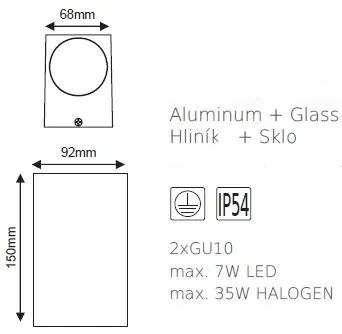 ACA Lighting Záhradné nástenné svietidlo VITA max. 35W/2xGU10/230V/IP54, tmavo šedé