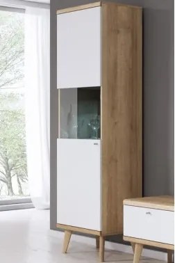 Vysoká vitrína Primo, dub riviera/biela%