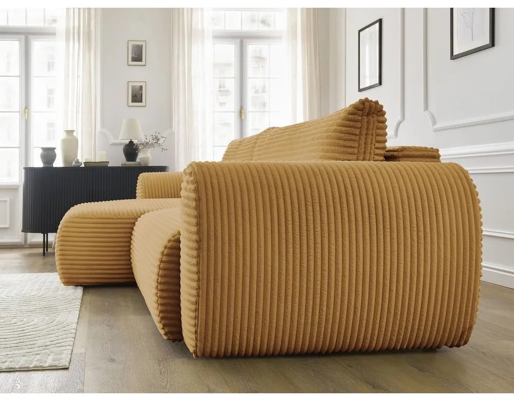 Menčestrová rozkladacia rohová pohovka v horčicovej farbe (ľavý roh) Lucien – Bobochic Paris