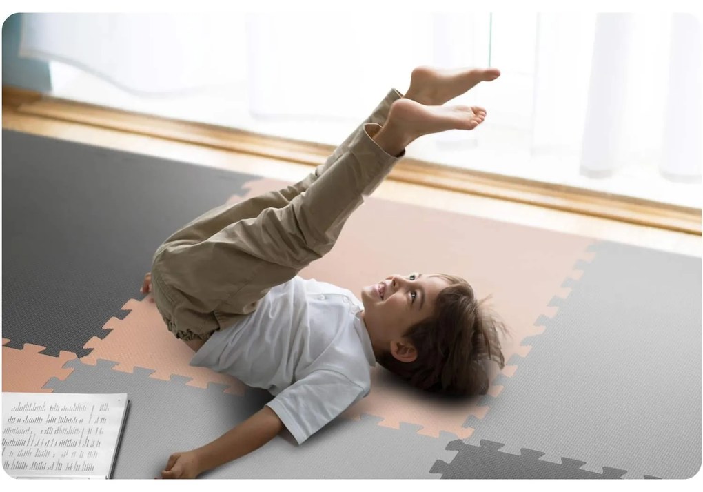 Duża mata piankowa puzzle Ricokids 180x180cm 9 szt szaro-brzoskwiniowa