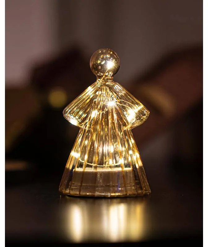 SIRIUS LED sklenený svetelný anjel, zlatý, 15 cm