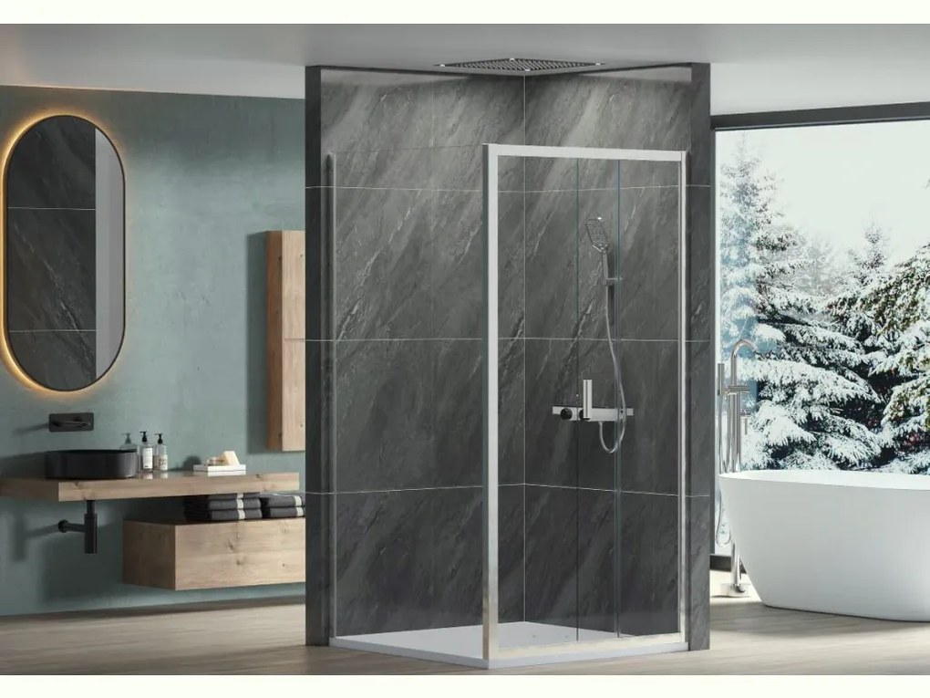 CERANO - Sprchovací kút Varone LINE Ľ/P - chróm, transparentné sklo - 140x90 cm - posuvný, CER-CER-DY50514092