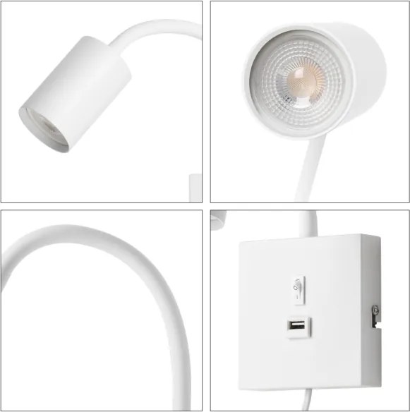 Immax 08296L - Nástenné svietidlo s USB PUNTO 1xGU10/9W/230V biele