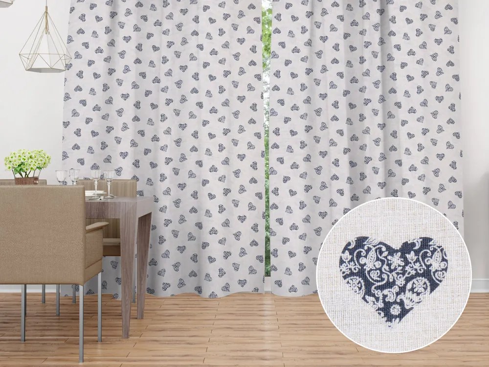 Biante Dekoračný záves Leona LN-135 Čierne srdiečka na režnom 130x250 cm
