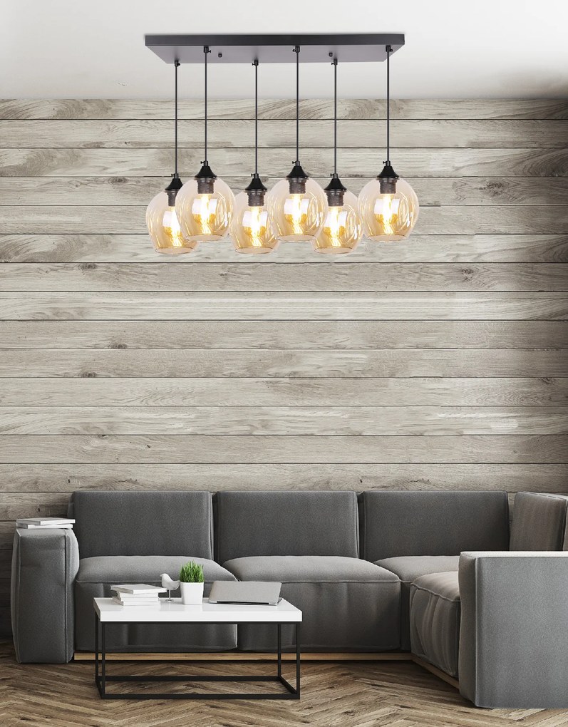 Candellux Čierno-hnedý závesný luster Aspa pre žiarovku 6x E27 36-00620