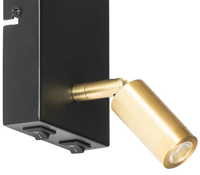 Moderná nástenná lampa čierna a zlatá s lampou na čítanie - Renier