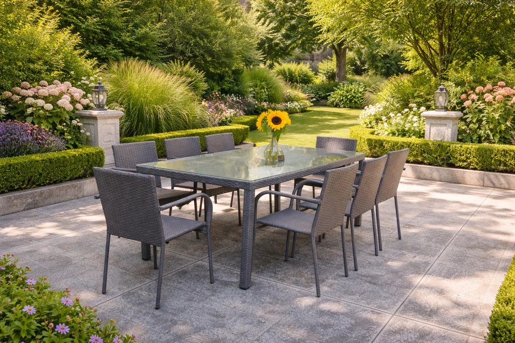 JEDÁLENSKÝ ZÁHRADNÝ SET GIULIANI 8 x STOLIČKA + STÔL ŠEDÝ