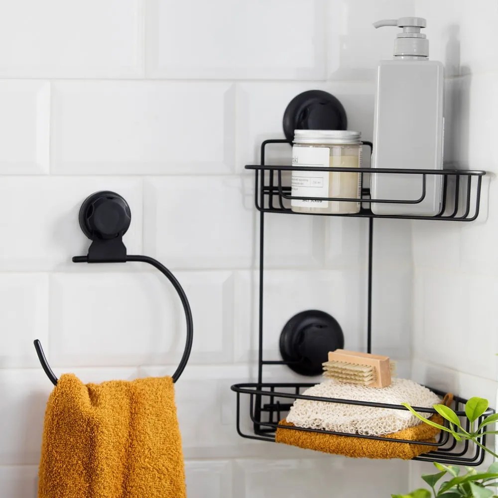 Čierny samodržiaci nástenný držiak na osušky Compactor Bestlock Black Belt And Towel Support