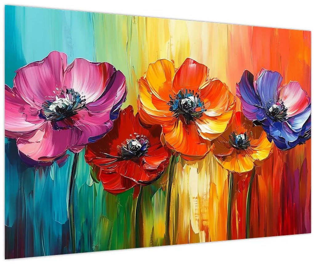 Obraz - Päť pestrofarebných kvetov (90x60 cm)