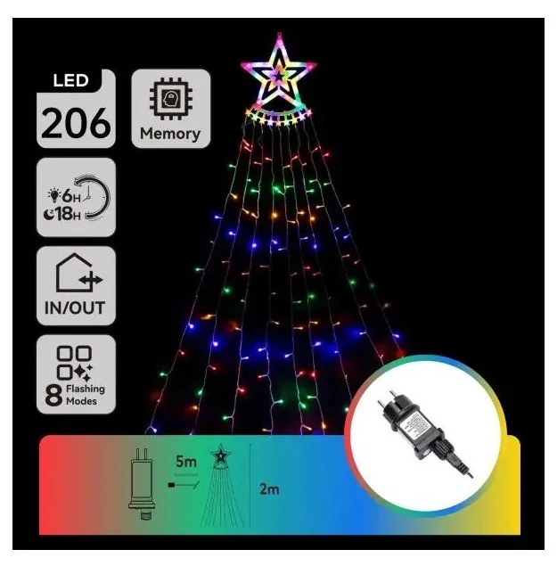 Aigostar - LED RGBY Vonkajšia vianočná dekorácia 206xLED/6W/230V 2m IP44
