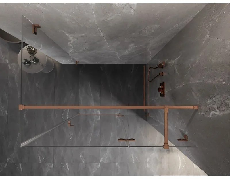 Mexen Lunar T, výklopný sprchový kút pravý 130 x 90 cm, 8mm číre sklo, profil medená matná, 834T-130-090-65-00-P