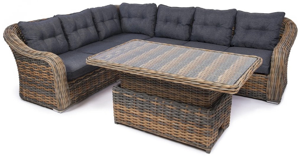 Rohová súprava MONTE CARLO hnedo-sivá s polohovateľným stolom verzia rohu: ľavý roh